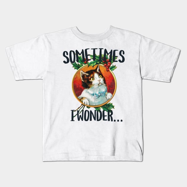 Sometimes i wonder...contemplative funny cat staring Kids T-Shirt by SpaceWiz95